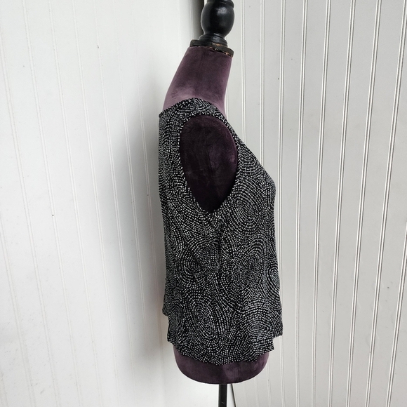 Talbots Women's Stretch Sleeveless V-Neck Black White Geo Pullover Tank Top PM - Picture 5 of 10